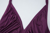 V Neck Solid Color Backless Mini Dress GLAG-D6321330F