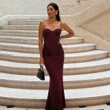 V Neck Sleeveless Ruched Maxi Dress GLAG-D6321327F