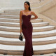 V Neck Sleeveless Ruched Maxi Dress GLAG-D6321327F