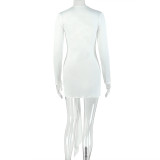 U Neck Tie Up Long Sleeve Mini Dress GJYO-JD305320