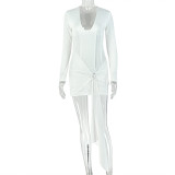 U Neck Tie Up Long Sleeve Mini Dress GJYO-JD305320