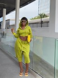 Solid Color Long Sleeve Hooded 2 Piece Pants Set GXHF-2127