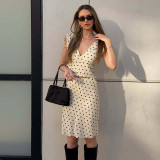 Polka Dot Print V Neck Tie Up 2 Piece Skirt Set  GLAG-S6421410F