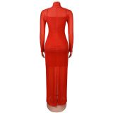 Print Mesh Hot Drill Dress+Sling Dress 2 Piece Set BY-7716