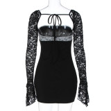 Lace Patchwork Long Sleeve Mini Dress GLAG-D6121147F