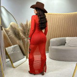 Print Mesh Hot Drill Dress+Sling Dress 2 Piece Set BY-7716