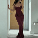 V Neck Sleeveless Ruched Maxi Dress GLAG-D6321327F
