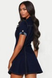 Short Sleeve Single Breasted Denim MIni Dress LX-6081