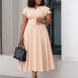 Plus Size Solid Color Miid Dress GATE-3367
