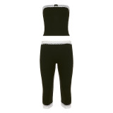 Bow-Detail Color-Blocked Lace Patchwork Pants Suit GPKJ-MR49587