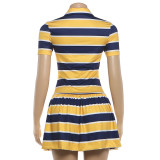 Stripe Print Lapel Casual Dress GSLF-K6D08636A