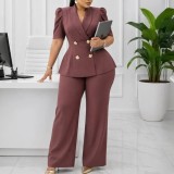 Plus Size Solid Color Two Piece Pants Set GATE-634
