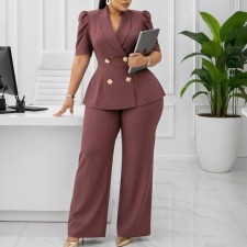 Plus Size Solid Color Two Piece Pants Set GATE-634