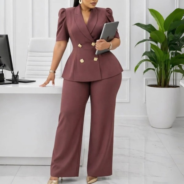 Plus Size Solid Color Two Piece Pants Set GATE-634