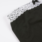 Bow-Detail Color-Blocked Lace Patchwork Pants Suit GPKJ-MR49587