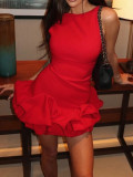 Solid Color O Neck Mini Dress GADE-8941