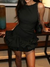 Solid Color O Neck Mini Dress GADE-8941