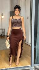 Leopard Print Sling Top Irregular Skirt 2 Piece Set GADE-9175