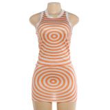 Fashion Spiral Print Sleeveless Skirts Set GSLF-K6S08882A
