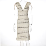 Polka Dot Print V Neck Tie Up 2 Piece Skirt Set  GLAG-S6421410F