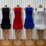 Solid Color O Neck Mini Dress GADE-8941