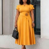 Plus Size Solid Color Miid Dress GATE-3367