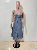 Sleeveless Backless Denim Midi Dress LX-6080