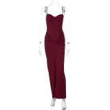 V Neck Sleeveless Ruched Maxi Dress GLAG-D6321327F