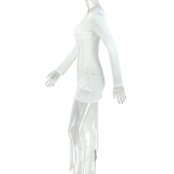 U Neck Tie Up Long Sleeve Mini Dress GJYO-JD305320