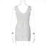 V Neck Sleeveless Tie Up Two Piece Skirts Set GLAG-S6321375F