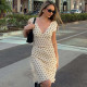 Polka Dot Print V Neck Tie Up 2 Piece Skirt Set  GLAG-S6421410F