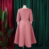 Plus Size Solid Color 3/4 Sleeve Miid Dress GATE-3307