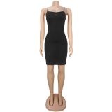 Print Mesh Hot Drill Dress+Sling Dress 2 Piece Set BY-7716