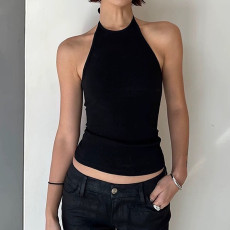 Solid Color Sleeveless Backless Top GLAG-T6121106F