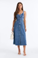 Sleeveless Backless Denim Midi Dress LX-6080
