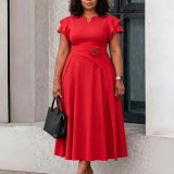 Plus Size Solid Color Miid Dress GATE-3367