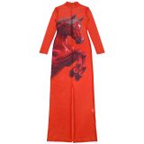 Print Mesh Hot Drill Dress+Sling Dress 2 Piece Set BY-7716