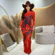 Print Mesh Hot Drill Dress+Sling Dress 2 Piece Set BY-7716