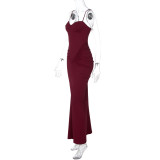 V Neck Sleeveless Ruched Maxi Dress GLAG-D6321327F