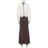 Sexy Solid Color Backless Maxi Dress GPKJ-MR48995