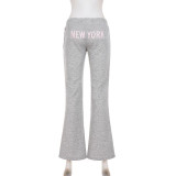 Letter Print Drawstring Micro Flare Pants GPKJ-MR46918
