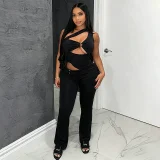 Solid Color Hollow Out Jumpsuit MXBF-D26JP178