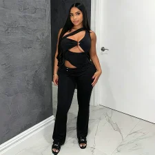 Solid Color Hollow Out Jumpsuit MXBF-D26JP178