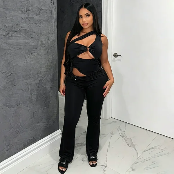 Solid Color Hollow Out Jumpsuit MXBF-D26JP178