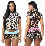 Leopard Print Contrast Color Tops Short Suit YNSF-8034