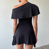Slash Shoulder Short Sleeve Mini Dress GPKJ-MR49536