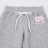 Letter Print Drawstring Micro Flare Pants GPKJ-MR46918