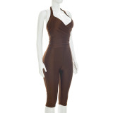 Solid Color Backless Seventh Pants 2 Piece Set MXBF-Y26ST219