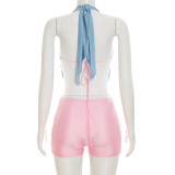 Backless Contrast Color Hallterneck Romper MXBF-Q26RP045