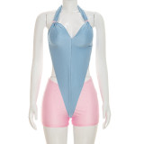 Backless Contrast Color Hallterneck Romper MXBF-Q26RP045